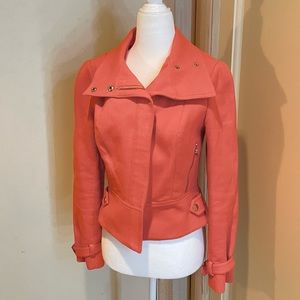 Etcetera coral peacoat moto jacket, cute, chic, classic tailored look. Size 2